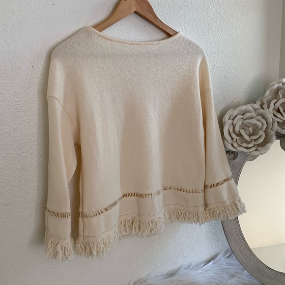 Boho Cream Sweater with Fringe Detail - Picture 8 of 8